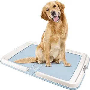 Photo 1 of XL PET PAD HOLDER 
IRIS USA Pee Pad Holder, XL, Marking and Leg Lifting Dog Pad Holder, Foldable, Secured Latches, Non-Skid Rubber Feet, High Polish Finish for Easy Cleaning, Fits 23"x35" Pad or Larger, Blue