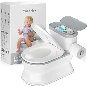 Photo 1 of 2-in-1 Toddler Potty Training Toilet - Larger Potty Chair & Detachable Training Seat for Boys & Girls Ages 1-3 with Flushing Sound, Wipes Storage, Toilet Paper Holder - Grey