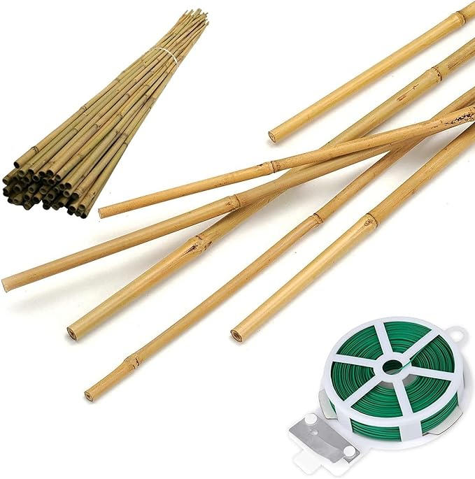 Photo 1 of HOPELF 50 Pack 3ft Bamboo Plant Stakes for Wood Garden Sticks?Wooden Plant Supports?Bamboos?Trellis?Crafts, More Size Choices 8"/12"/16"//2'/3'/4'/5'/6'