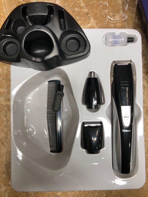 Photo 2 of **REQUIRES 2 DOUBLE A BATTERIES**
Barbasol Portable Battery Powered All in 1, 7 Piece Beard Grooming Set with Ear and Nose Trimmer, Foil Shaver and Beard Trimmer with Stainless Steel Blades and Stand