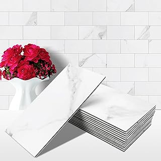 Photo 2 of STICKGOO 100-Pieces Peel and Stick Backsplash, 3" x 6" PVC Wall Tile, Marble White Stick on Backsplash for Kitchen/Bathroom/Fireplace 100 Marble White