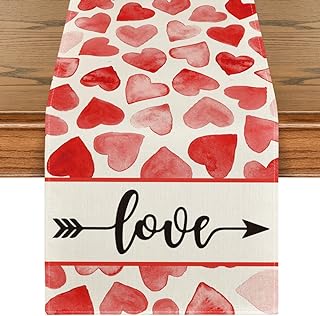 Photo 1 of ** Two Sets ** Valentine's Day Table Runner 13x60 Inch, Watercolor Heart Arrow Love Seasonal Holiday Kitchen Dining Table Decoration for Indoor Outdoor Home Party Decor