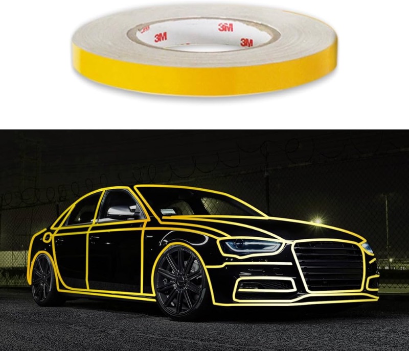 Photo 1 of 1 PC Car Reflective Strips Stickers for Body, 0.39In x 16.4Ft Safety Warning Stickers, Self-Adhesive Night Visibility Thin Reflective Tape for Cars, Bicycles, Motorcycle Decoration (Yellow)