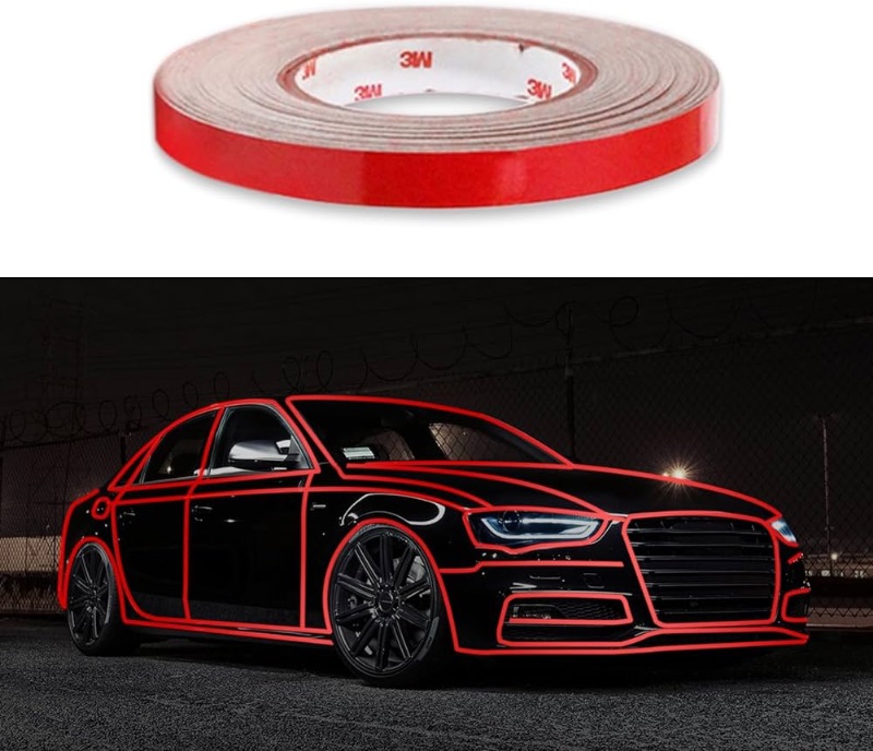 Photo 1 of 1 PC Car Reflective Strips Stickers for Body, 0.39In x 16.4Ft Safety Warning Stickers, Self-Adhesive Night Visibility Thin Reflective Tape for Cars, Bicycles, Motorcycle Decoration (Red