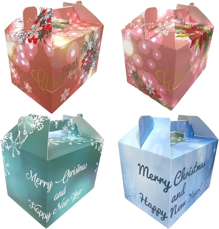 Photo 1 of 12 Pcs Gable Cookie Candy Chritsmas Apple Boxes Lightweight Exquisite Creative Portable Xmas Gift Boxes Snowflake Christmas tree Party Favor Boxes with Handles (7 * 5 * 5 IN, 2 Models of 6 Each)