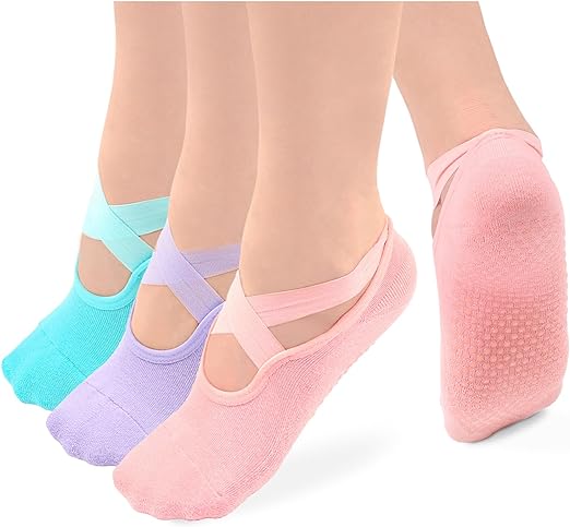 Photo 1 of Grip Pilates Socks Straps & Cushion Yoga Socks with Grips for Women Non Slip Grippy Gripper Barre Socks