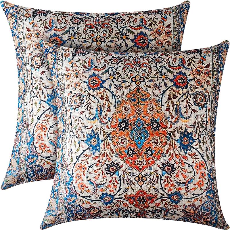 Photo 1 of 2Packs Boho Pillow Covers Persian Carpet Tribal Bohemian Carpet Vintage Throw Pillow Cases with Zipper Home Decor for Living Room Bedroom Sofa Car-Double Sided Carpet 18×18inch
