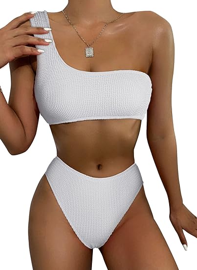 Photo 1 of Astylish Womens Two Pieces Bikini One Shoulder Bandeau High Cut Swimwear Padded Bathing Suit large