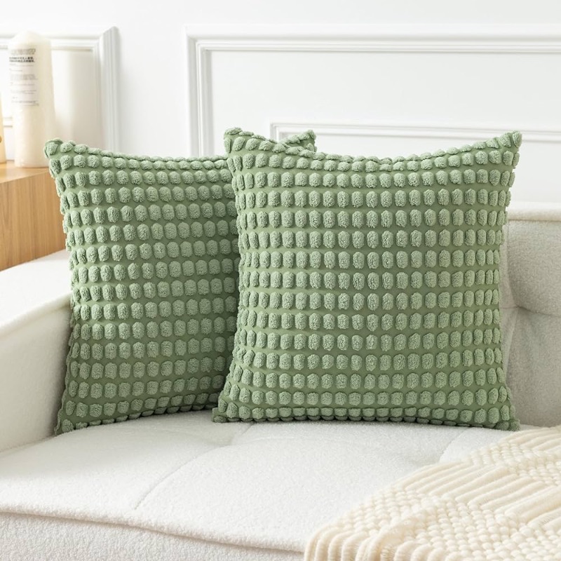 Photo 1 of UGASA Soft Boho Corduroy Pillow Covers Set of 2 Big Plush Granular Euro Throw Cushion Covers for Couch Sofa Bedroom Modern Home Decor, Sage Green, 26x26 Inch