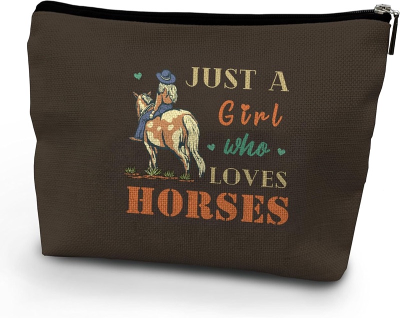 Photo 1 of NATSUNO Western Makeup Bag,Just A Girl Who Loves Horses Makeup Bag,Girls Makeup Bag,Makeup Bag For Girls,Western Gifts For Women,Horses Cosmetic Bag,Western Gifts,Cowgirl Gifts