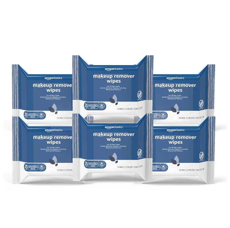 Photo 1 of Amazon Basics Make Up Remover Wipes, Original, 150 Count (6 Packs of 25) (Previously Solimo)
