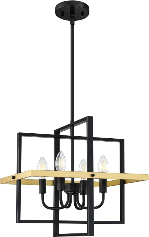 Photo 1 of 4 Light Black Cage Lantern Hanging Farmhouse Indoor Pendant Chandelier Lighting?for Kitchen Island Over Sink Gold Finish UL Certification
