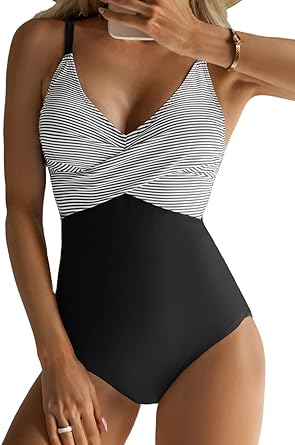 Photo 1 of B2prity Women's One Piece Swimsuits Tummy Control Front Cross Bathing Suits Slimming Swimsuit V Neck Swimwear Monokini MEDIUM