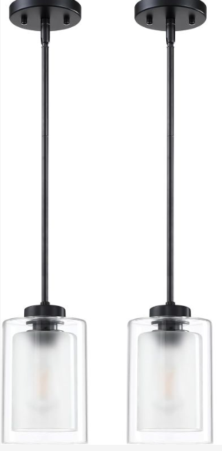 Photo 1 of 1 Light Indoor Mini Hanging Kitchen Island Pendant Light Black Finish,5" Glass Chandelier Shade for Bar,Dining Room Over Sink (Clear Glass, 2 Pack)
