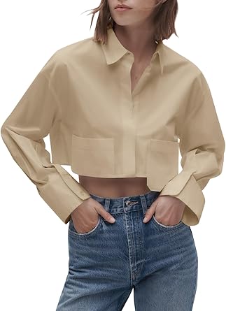 Photo 1 of **pic just for reference and read notes** Astylish Womens V Neck Roll up Sleeve Button Down Blouses Tops Large U Light Khaki