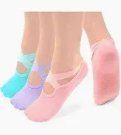 Photo 1 of bevigiorio pilates grip socks 3 pair aqua purple pink