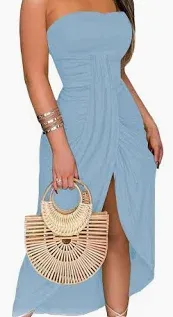 Photo 1 of b2prity women's slit beach dress light blue ruched