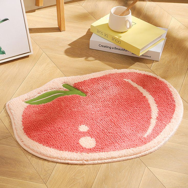 Photo 1 of Bath Rug Soft Shaggy Bath Mat Peach Shape Bathroom Rug Water Absorbent Bathroom Mat Non Slip Bathtub Mat - for Room and Entrance