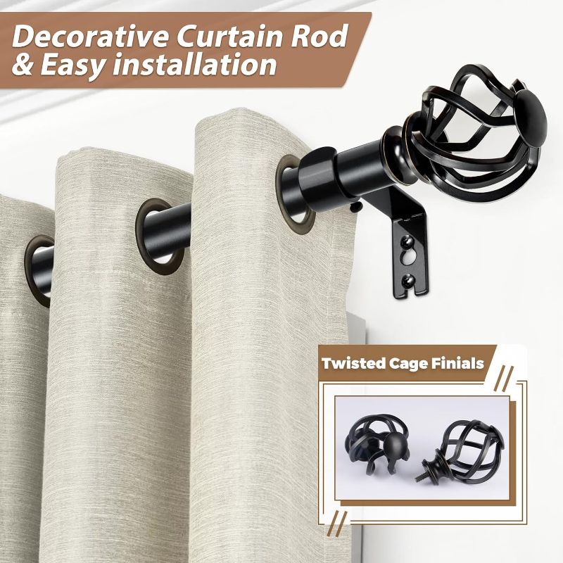 Photo 1 of 32-58 CURTAIN ROD TW-010300503
KAMANINA Bronze Curtain Rod 32 to 58 Inch(2.6-4.8ft), Adjustable Curtain Rods for Windows 28 to 48 Inch, 3/4 Inch Splicing Drapery Rods with Twisted Cage Finial ----BLACK---