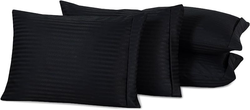 Photo 1 of  4 Pack Black Pillow Protectors Standard 20x26 Inches Cotton Sateen Blend Tight Weave Size High Thread Count Zippered Grey Hotel Quality Non Noisy
