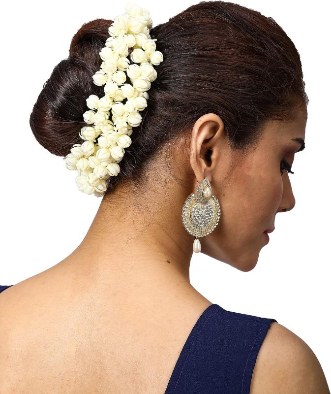 Photo 1 of Artificial Jasmine Garland,Jasmine Gajra,Mullapoove mala with Real Jasmine Fragrance, As Used for Hair Accessory for Women and Girls,Length - 90 cm, Cream Color
