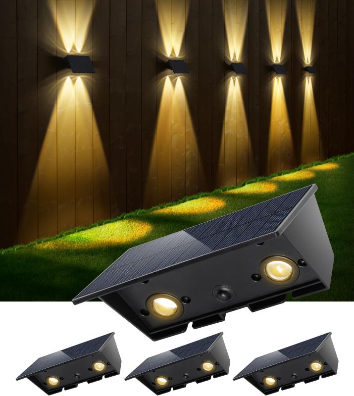 Photo 1 of **2 pack READ NOTES**Outdoor Solar Powered Fence Wall Mount Lights Up and Down LED Decorative Waterproof Yard Lamps for Outside Deck, Stair, Backyard, House Patio, Warm 
