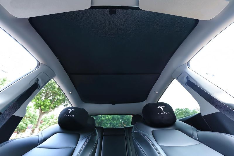 Photo 1 of Tesla Model Y Roof Sunshade Tesla Model Y Heat Shield Sunshade 2021-2023 Sunroof Sunshade UV Reflector Cover Blocks Harmful UV Rays Heat Blocking Shades