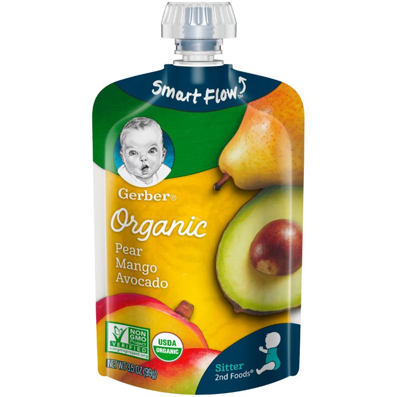 Photo 1 of *6/30/2024* Gerber Organic Baby Food Pouches, 2nd Foods for Sitter, WonderFoods, Pear Mango Avocado, 3.5 Ounce (Pack of 12)