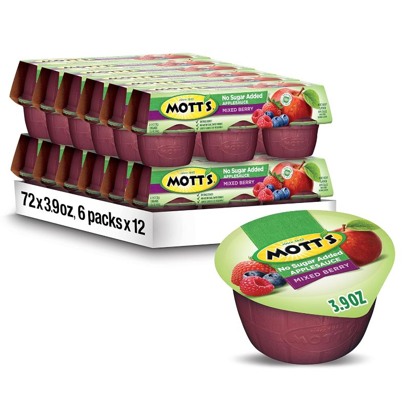 Photo 1 of ** exp 6/20/24**
Mott's No Sugar Added Mixed Berry Applesauce, 3.9 Ounce Cup, 6 Count (Pack of 12)