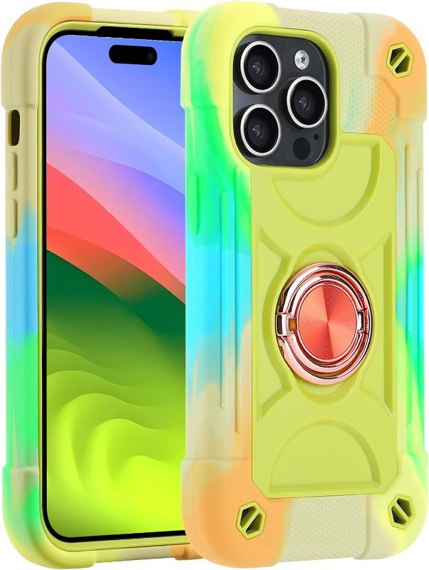 Photo 1 of (READ FULL POST) MARKILL Compatible with iPhone 15 Pro Case 6.1 Inch with Ring Stand, Military Grade Drop Protection Full Body Rugged Heavy Duty Case 3 in 1 Durable Cover for iPhone 15 Pro. (Rainbow Green)