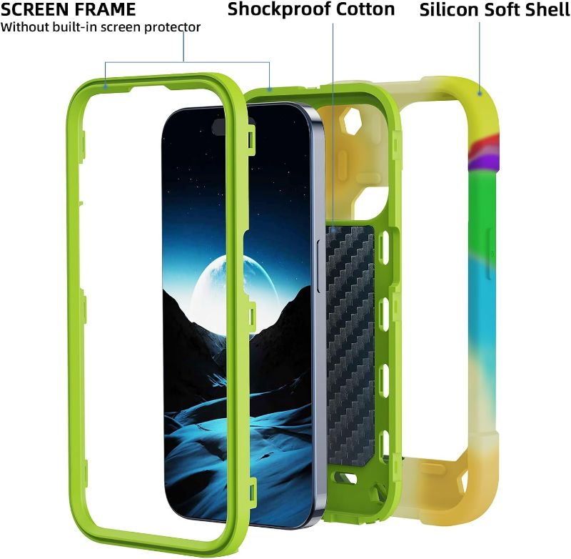 Photo 3 of (READ FULL POST) MARKILL Compatible with iPhone 15 Pro Case 6.1 Inch with Ring Stand, Military Grade Drop Protection Full Body Rugged Heavy Duty Case 3 in 1 Durable Cover for iPhone 15 Pro. (Rainbow Green)