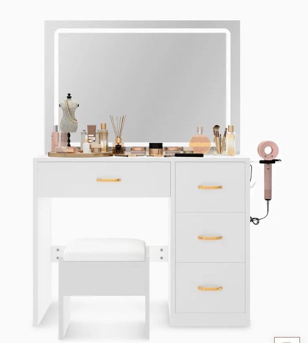 Photo 1 of **NOT FULL SET BOX 2 OF 2 ** 36" Modern Mirror Makeup Vanity with 4 Drawers Charging Station and Light Strip, White & Black