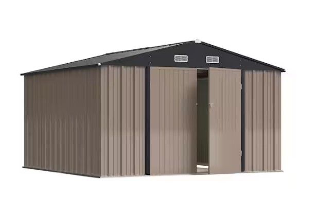 Photo 1 of **NOT FULL SET BOX 2 OF 2** 10 ft. W x 10 ft. D Brown Storage Shed Galvanized Metal Shed with Lockable Doors 100 sq. ft.