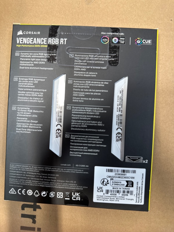 Photo 2 of CORSAIR VENGEANCE RGB RT 32GB (2x16GB) DDR4 3600 (PC4-28800) C18 1.35V Desktop Memory