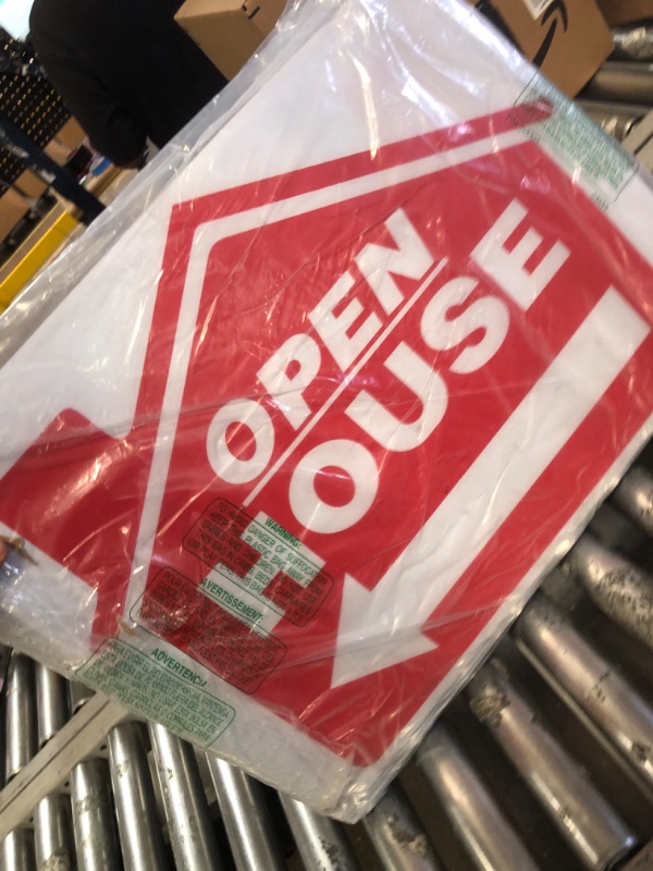 Photo 1 of 14 Pcs 24 x 18 Inch Open House Sign Double Sided Real Estate Sign Posts Plastic Heavy Duty Open House Directional Open Yard Sign with Left Right Arrows 14 Pcs H Metal Stakes, red, white