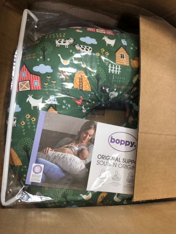 Photo 2 of Boppy Original Nursing Support, FKA Boppy Nursing Pillow, Green Farm, Ergonomic Breastfeeding, Bottle Feeding, and Bonding, Firm Hypoallergenic Fiber Fill, Removable Cover, Machine Washable