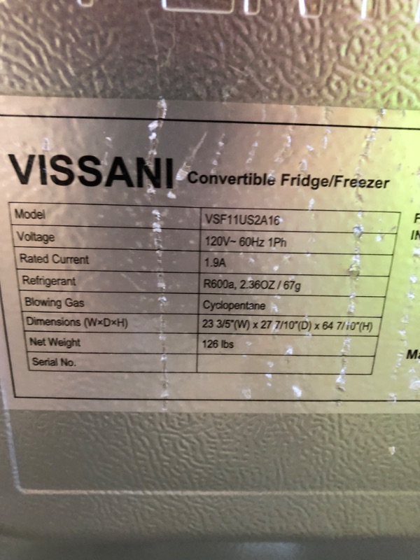 Photo 3 of ***SEE NOTES*** Vissani
11 cu. ft. Convertible Auto Defrost Garage Ready Upright Freezer/Refrigerator in Stainless Steel, Energy Star