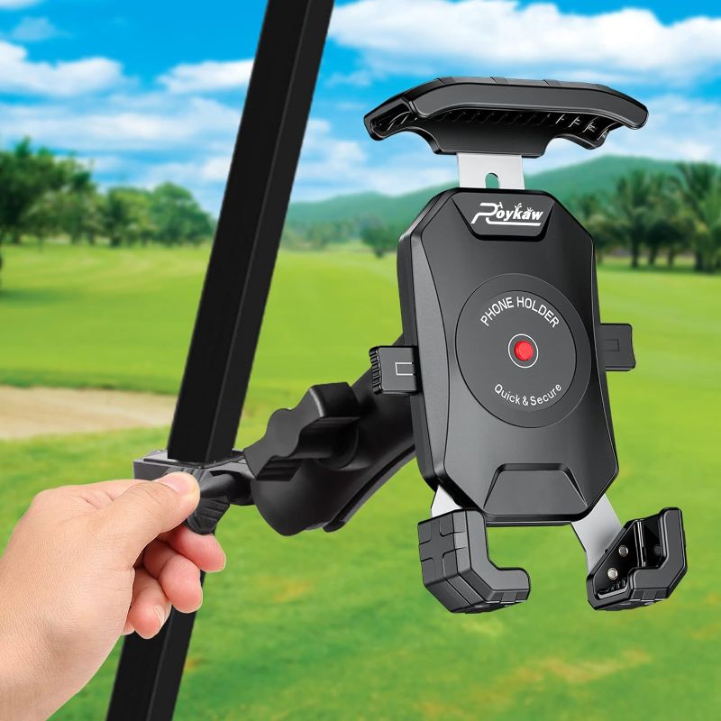 Photo 1 of Roykaw Golf Cart Phone Mount Holder for iPhone/Galaxy/Google Pixel/Motorola- Compatible with EZGO, Club Car, Yamaha, Upgrade Quick Release & One-Touch Lock