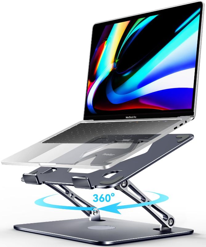 Photo 1 of ivoler Adjustable Laptop Stand with 360° Rotating Base,Ergonomic Laptop Stand for Desk,Foldable & Portable Laptop Riser,Suitable for Collaborative Work, Fit MacBook/Laptop up to 16 inches[Space Gray]