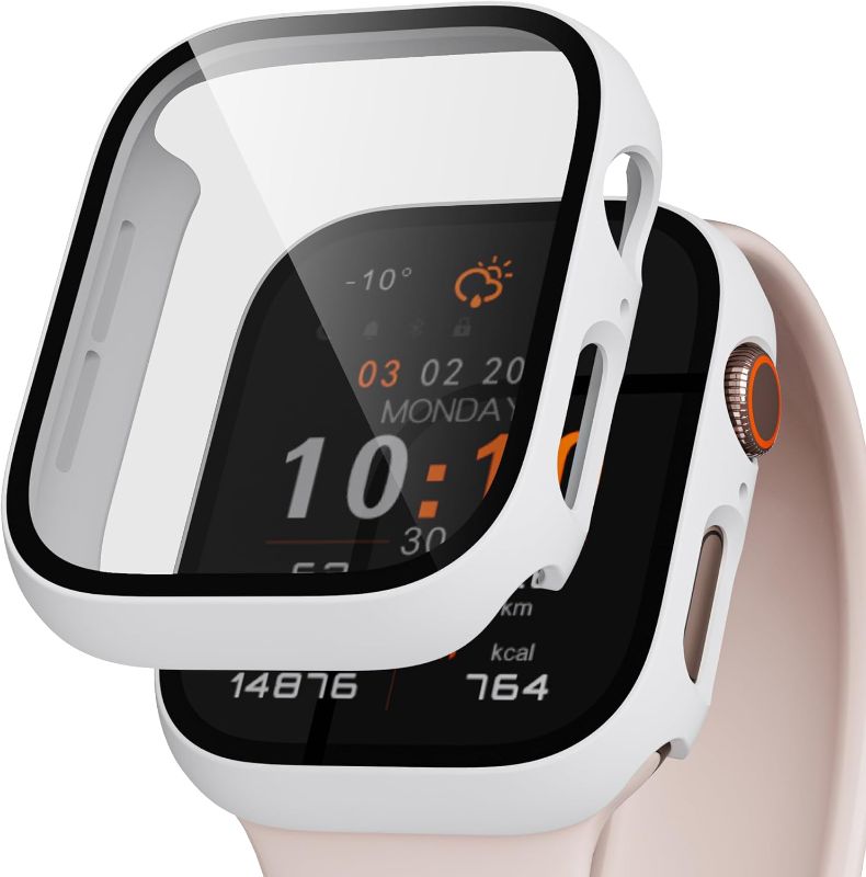 Photo 1 of for Apple Watch 40mm Bumper Case with Screen Protector, [2 Pack] Shockproof Hard PC Case for Apple Watch Series 6 SE Series 5 Series 4, White
