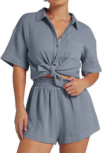 Photo 1 of Kissonic Women's 2 Pieces Outfits Matching Set Loungewear Pajama Sets Tracksuits with Pockets Small Style E grey XLARGE