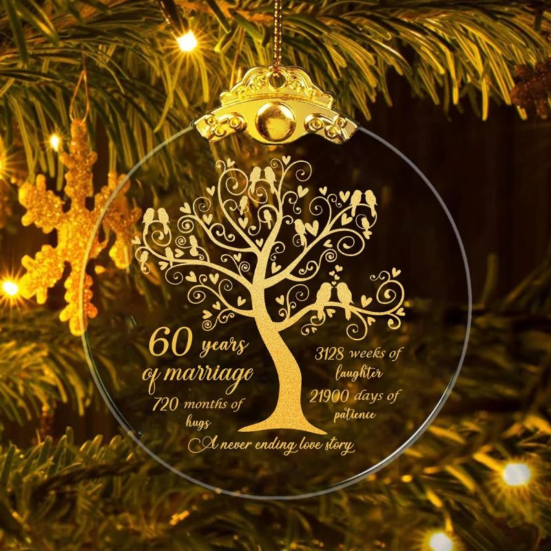 Photo 1 of 60th Wedding Anniversary Ornament, 60 Years As Mr. & Mrs. Christmas Ceramics Ornament Gift for 60 Years Couple Husband Wife Married Grandparents Friends Anniversary Wedding Gifts