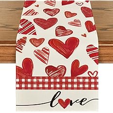 Photo 1 of Artoid Mode Red Buffalo Plaid Love Heart Valentine's Day Table Runner, Anniversary Kitchen Dining Table Decoration for Home Party Decor 13x48Inch
