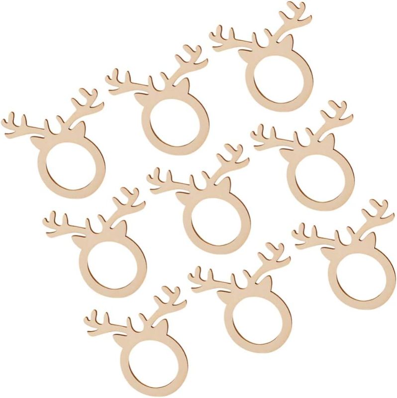 Photo 1 of 12pcs Christmas Reindeer Antlers Napkin Ring Wooden Napkin Holders Dinning Table Decoration for Lunch Dinner Hotel Home Christmas