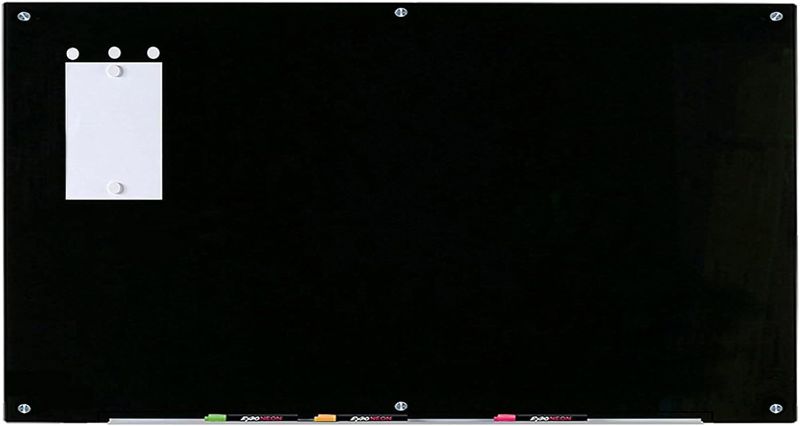 Photo 1 of Audio-Visual Direct Magnetic Black Glass Dry-Erase Board Set - 6' x 3' - Includes Magnets, Hardware & Marker Tray