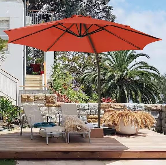 Photo 1 of 
11 ft. Large Outdoor Aluminum Curvy Cantilever Offset Hanging Patio Umbrella with Sandbag Base and Cover in Orange