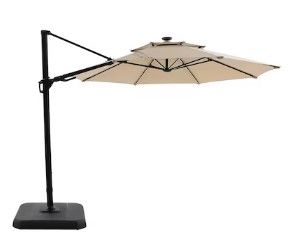 Photo 1 of **MISSING BASE**  allen + roth 11-ft Aluminum Tan Crank Cantilever Patio Umbrella with Lights and Base