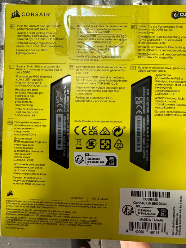 Photo 2 of CORSAIR VENGEANCE RGB DDR5 RAM 64GB (2x32GB) 6000MHz CL40 Intel XMP iCUE Compatible Computer Memory - Black (CMH64GX5M2B6000C40) 64GB (2x32GB) Black