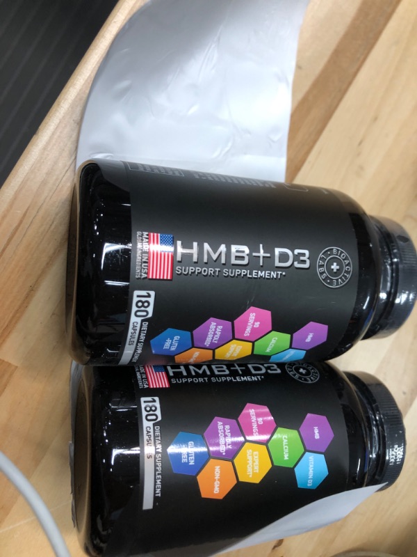 Photo 2 of HMB and Vitamin D3 Supplement - B-Hydroxy B-Methylbutyrate Butyrate - 1,000 MG HMB Supplements with D3 and Calcium - Strength and Recovery Support, Muscle Growth, Mass Gainer - 180 Days, 360 Capsules 360 Capsules - 6 Months Supply exp 08-2026