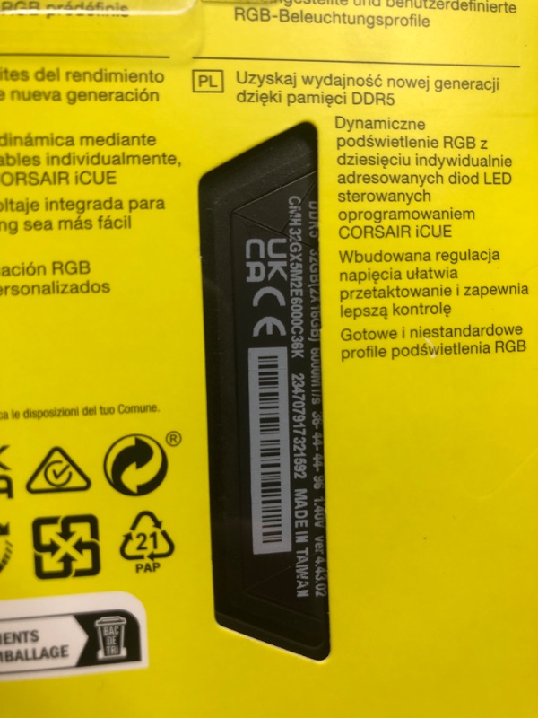 Photo 4 of CORSAIR Vengeance RGB DDR5 RAM 32GB (2x16GB) 6000MHz CL36 Intel XMP iCUE Compatible Computer Memory - Black (CMH32GX5M2E6000C36K)